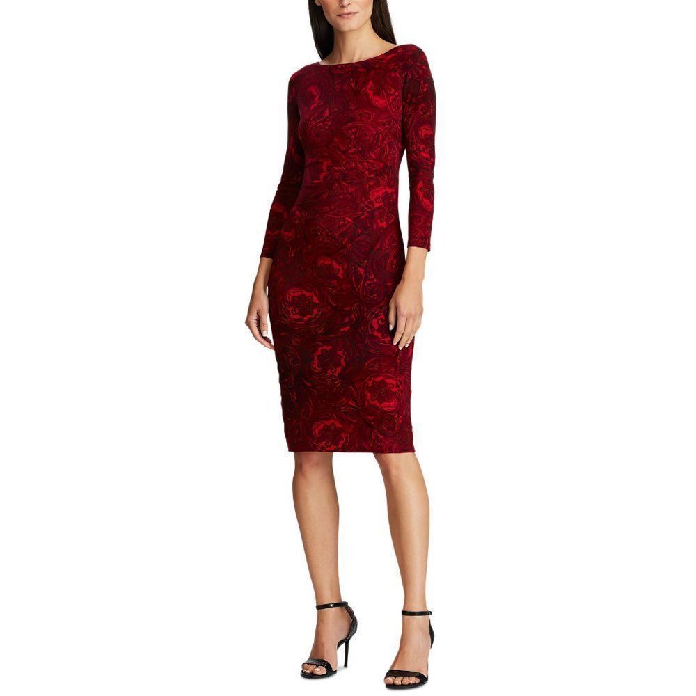 Ralph Lauren Womens Paisley Printed Jersey Knee Length Sheath Dress Red Nwt